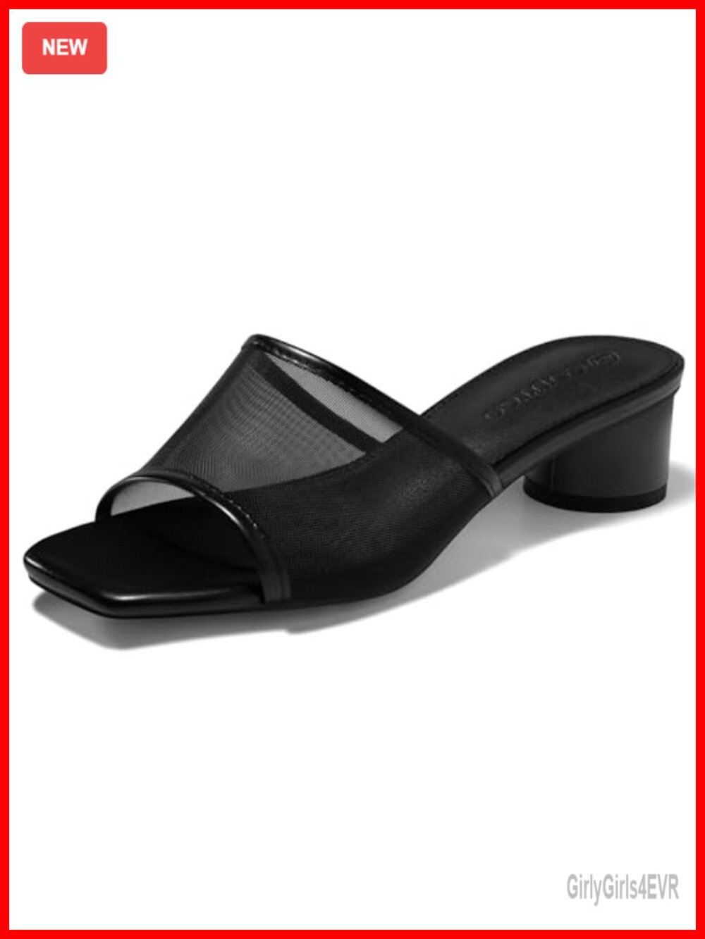 Coutgo Women's Square Open Toe Chunky Heel Slide Sandals Mesh Slip On Mules
